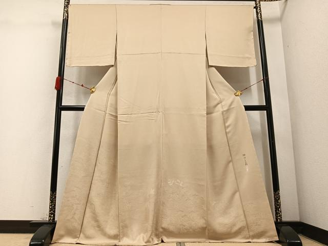 平和屋着物●本加賀友禅作家 押田正義監修 色留訪問着 群れ鶴風景草花文 色無地 枯色 正絹 逸品 未使用 AABD3969ph