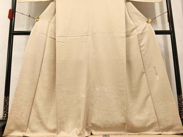 平和屋着物●本加賀友禅作家 押田正義監修 色留訪問着 群れ鶴風景草花文 色無地 枯色 正絹 逸品 未使用 AABD3969ph
