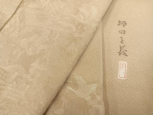 平和屋着物●本加賀友禅作家 押田正義監修 色留訪問着 群れ鶴風景草花文 色無地 枯色 正絹 逸品 未使用 AABD3969ph