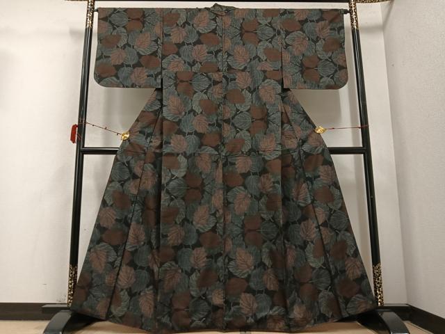 平和屋着物●本場大島紬　一元7マルキ　葉尽くし　正絹　逸品　AABD3979ph