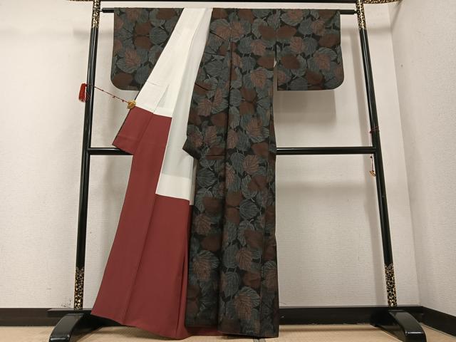 平和屋着物●本場大島紬　一元7マルキ　葉尽くし　正絹　逸品　AABD3979ph