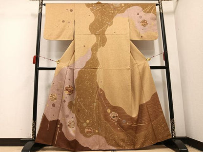 平和屋着物●訪問着 駒刺繍 雪輪花文 金彩 正絹 逸品 AABD3980ph