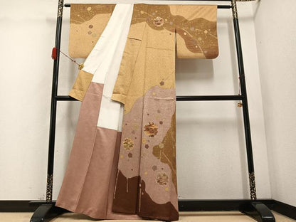 平和屋着物●訪問着 駒刺繍 雪輪花文 金彩 正絹 逸品 AABD3980ph