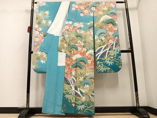 平和屋着物●豪華振袖 友禅 作家物 駒刺繍 草花文 暈し染め 金彩 正絹 逸品 AABD3981ph
