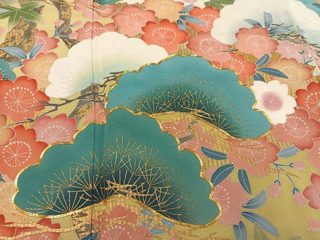 平和屋着物●豪華振袖 友禅 作家物 駒刺繍 草花文 暈し染め 金彩 正絹 逸品 AABD3981ph