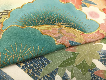 平和屋着物●豪華振袖 友禅 作家物 駒刺繍 草花文 暈し染め 金彩 正絹 逸品 AABD3981ph