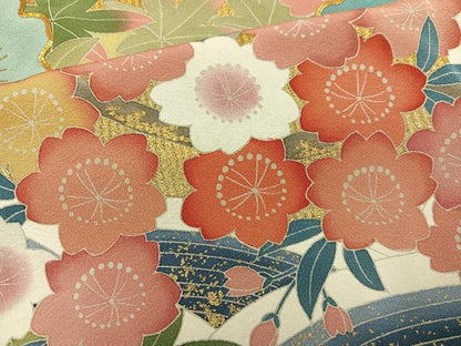 平和屋着物●豪華振袖 友禅 作家物 駒刺繍 草花文 暈し染め 金彩 正絹 逸品 AABD3981ph