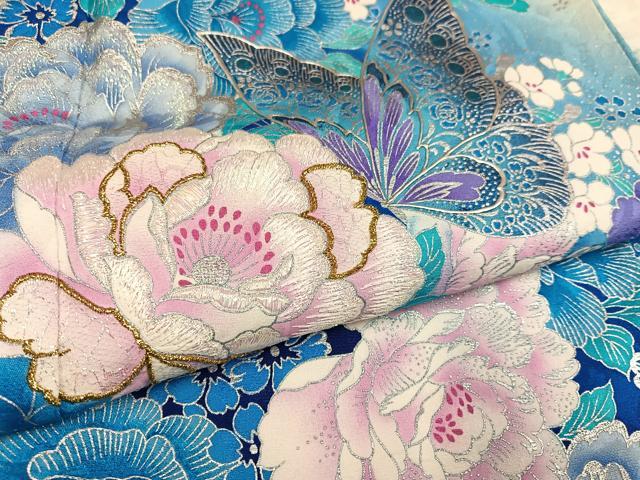 平和屋着物●ブライダルファッションデザイナー・桂由美　振袖　花蝶文　銀彩　正絹　逸品　AABD3984ph