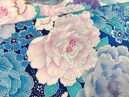 平和屋着物●ブライダルファッションデザイナー・桂由美　振袖　花蝶文　銀彩　正絹　逸品　AABD3984ph