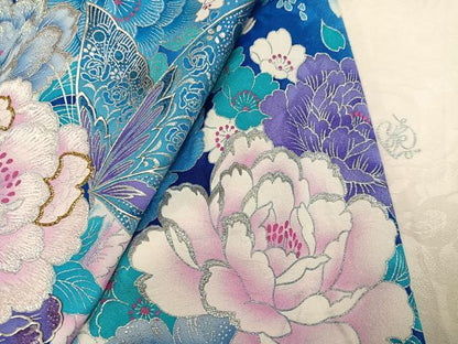 平和屋着物●ブライダルファッションデザイナー・桂由美　振袖　花蝶文　銀彩　正絹　逸品　AABD3984ph