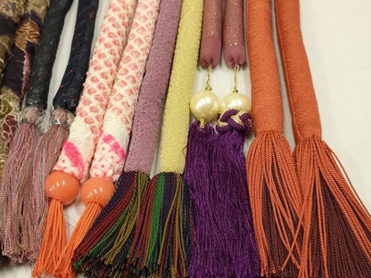 平和屋着物●和装小物　上質な帯締め10本セット　丸ぐけ　絞り　暈し　金糸　金彩　パール　あわじ玉　ビーズ　逸品　AABD4174ay