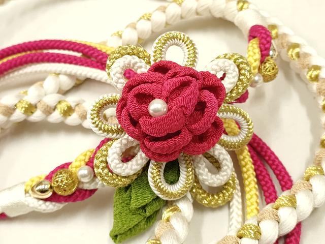 平和屋着物●和装小物　振袖用帯締め　装飾　つまみ細工　パール　金糸　逸品　AABD4182ay