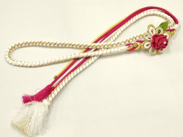 平和屋着物●和装小物　振袖用帯締め　装飾　つまみ細工　パール　金糸　逸品　AABD4182ay