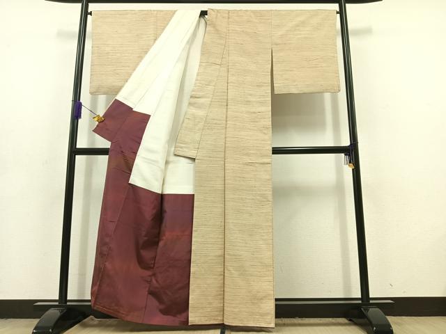 平和屋着物■上質な紬　横段文　正絹　逸品　AABD4232jh
