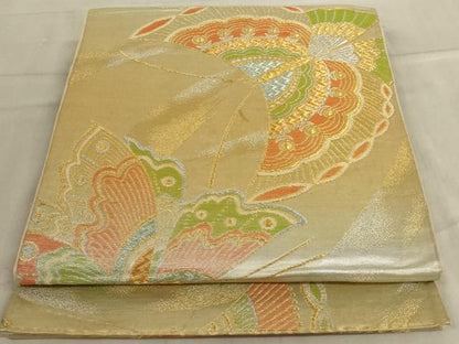 平和屋着物◎六通柄袋帯 舞蝶文 金銀糸 正絹 逸品 AABD4244ou