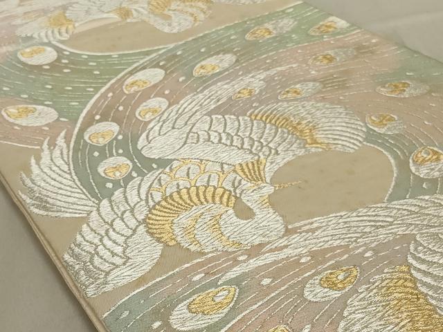 平和屋着物◎六通柄袋帯 孔雀文 金銀糸 正絹 逸品 AABD4260ou