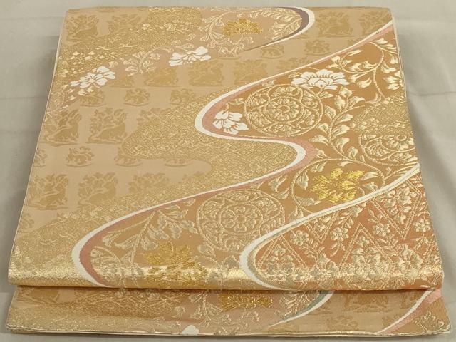 平和屋着物◎六通柄袋帯　道長花文　金糸　正絹　逸品　AABD4263ou