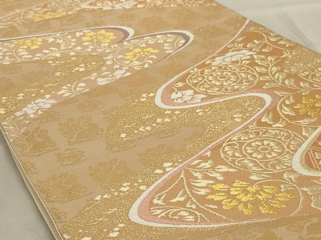 平和屋着物◎六通柄袋帯　道長花文　金糸　正絹　逸品　AABD4263ou