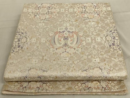 平和屋着物◎六通柄袋帯　唐織　双鳥花丸文　銀糸　正絹　逸品　AABD4266ou