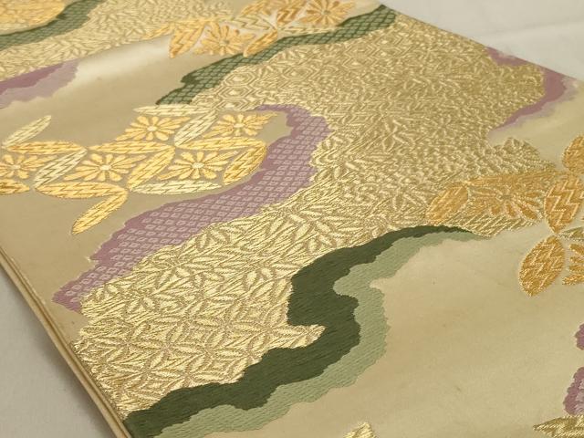 平和屋着物◎六通柄袋帯　慶繍緞子　道長七宝花文　金糸　正絹　逸品　AABD4270ou