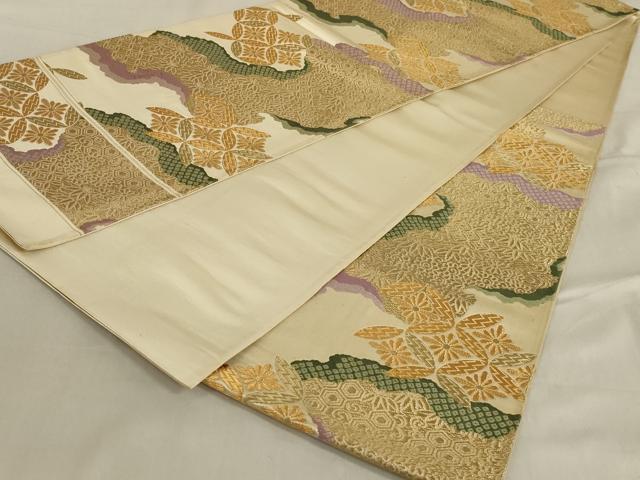 平和屋着物◎六通柄袋帯　慶繍緞子　道長七宝花文　金糸　正絹　逸品　AABD4270ou