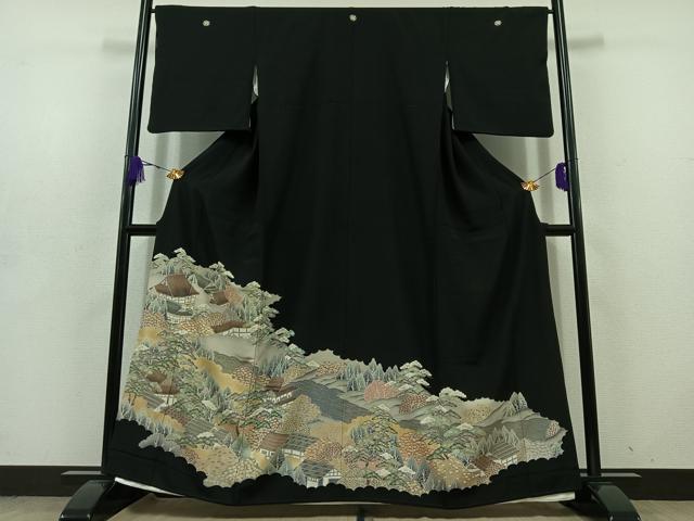 平和屋着物■豪華黒留袖 風景文 金彩 正絹 逸品 AABD4282jh