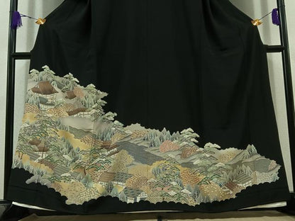 平和屋着物■豪華黒留袖 風景文 金彩 正絹 逸品 AABD4282jh
