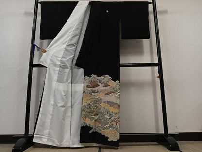 平和屋着物■豪華黒留袖 風景文 金彩 正絹 逸品 AABD4282jh