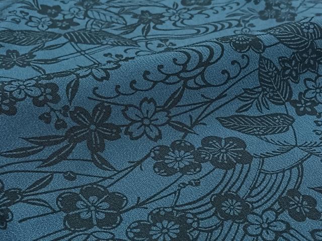 平和屋着物□上質な小紋 本藍型絵染 草花文 正絹 逸品