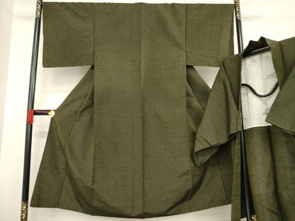 平和屋着物●男性　紬　アンサンブル　海松茶色　正絹　逸品　AABD4329ck