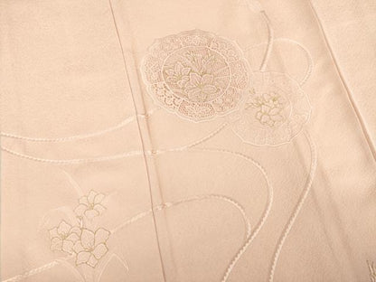 平和屋着物●豪華色留袖　総刺繍　鏡裏花文　一斤染色　金糸　正絹　逸品　AABD4336ck