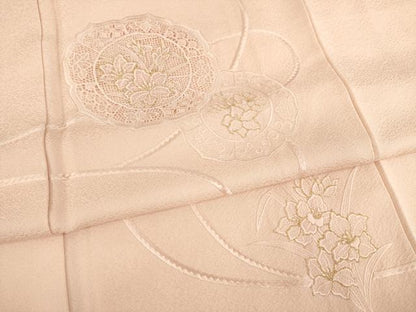 平和屋着物●豪華色留袖　総刺繍　鏡裏花文　一斤染色　金糸　正絹　逸品　AABD4336ck