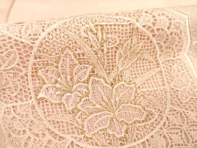平和屋着物●豪華色留袖　総刺繍　鏡裏花文　一斤染色　金糸　正絹　逸品　AABD4336ck