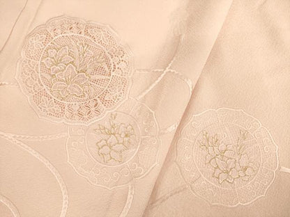 平和屋着物●豪華色留袖　総刺繍　鏡裏花文　一斤染色　金糸　正絹　逸品　AABD4336ck