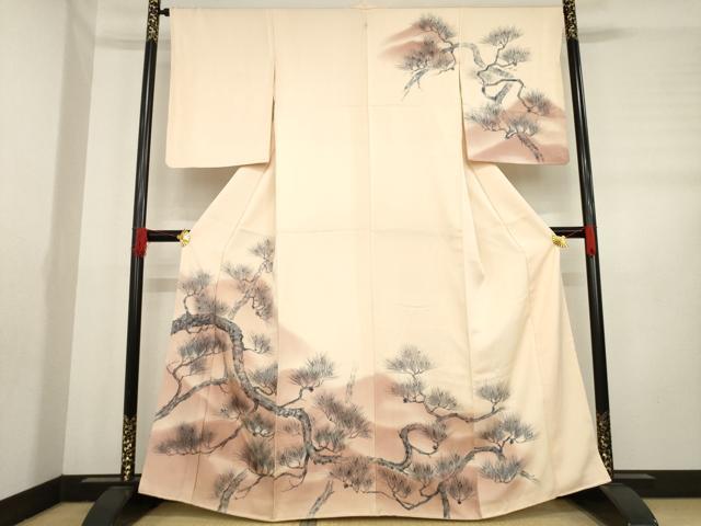平和屋着物●訪問着　手描き　松　暈し染め　正絹　逸品　AABD4340ck