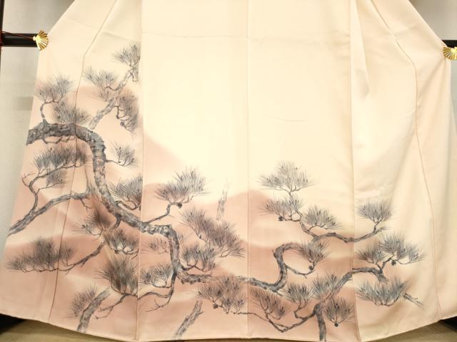 平和屋着物●訪問着　手描き　松　暈し染め　正絹　逸品　AABD4340ck