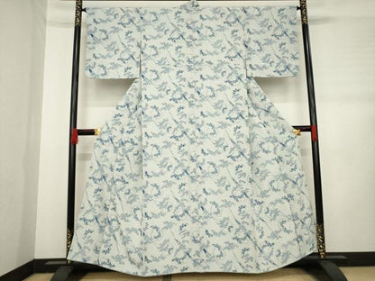 平和屋着物●上質な小紋　雪輪花蝶文　藍　正絹　逸品　AABD4348ck