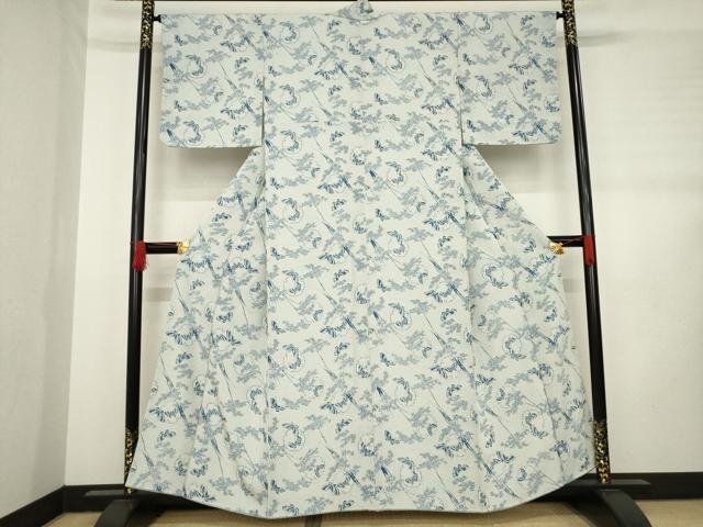 平和屋着物●上質な小紋　雪輪花蝶文　藍　正絹　逸品　AABD4348ck