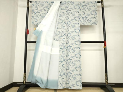 平和屋着物●上質な小紋　雪輪花蝶文　藍　正絹　逸品　AABD4348ck