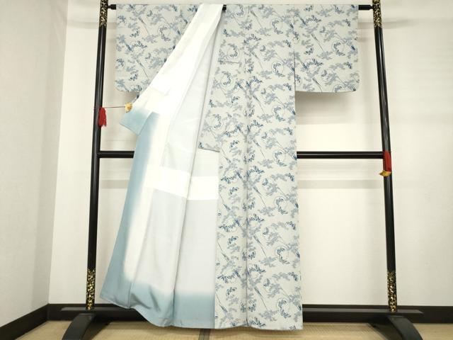 平和屋着物●上質な小紋　雪輪花蝶文　藍　正絹　逸品　AABD4348ck