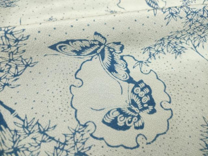平和屋着物●上質な小紋　雪輪花蝶文　藍　正絹　逸品　AABD4348ck