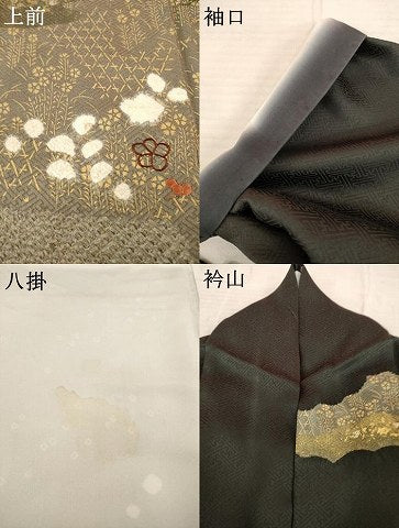 平和屋着物●訪問着 駒刺繍 絞り 道長花蝶文 金彩 正絹 逸品 AABD4351ck