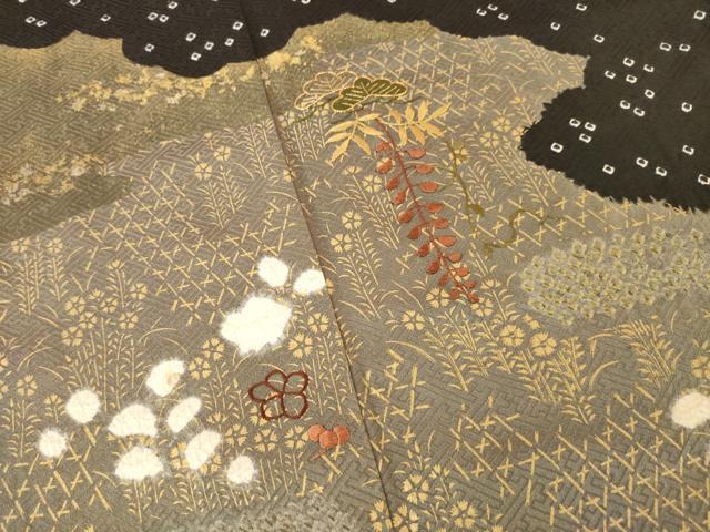 平和屋着物●訪問着 駒刺繍 絞り 道長花蝶文 金彩 正絹 逸品 AABD4351ck