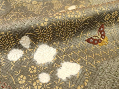 平和屋着物●訪問着 駒刺繍 絞り 道長花蝶文 金彩 正絹 逸品 AABD4351ck