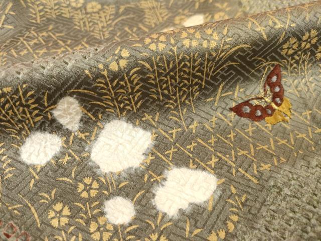 平和屋着物●訪問着 駒刺繍 絞り 道長花蝶文 金彩 正絹 逸品 AABD4351ck