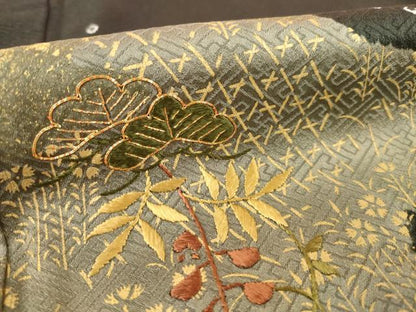 平和屋着物●訪問着 駒刺繍 絞り 道長花蝶文 金彩 正絹 逸品 AABD4351ck