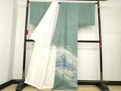 平和屋着物●豪華色留袖 友禅 作家物 風景松文 正絹 逸品 AABD4359ck