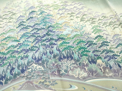 平和屋着物●豪華色留袖 友禅 作家物 風景松文 正絹 逸品 AABD4359ck
