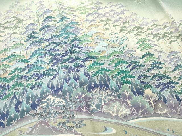 平和屋着物●豪華色留袖 友禅 作家物 風景松文 正絹 逸品 AABD4359ck