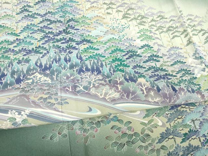 平和屋着物●豪華色留袖 友禅 作家物 風景松文 正絹 逸品 AABD4359ck